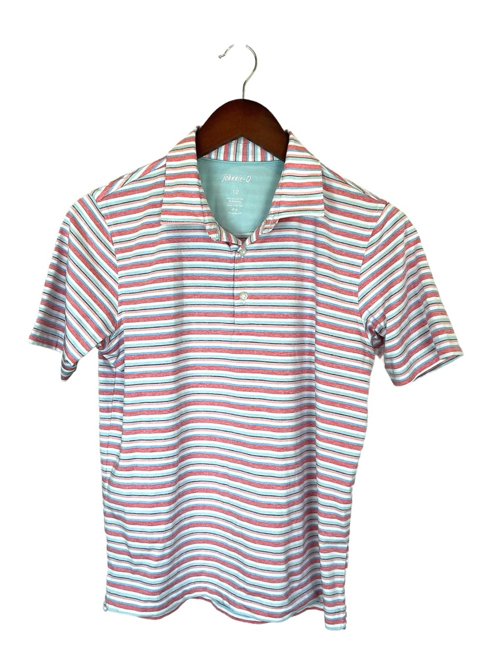 Boy’s johnnie-O Striped Harty Sun Kissed Polo in Pink, White & Blue EUC